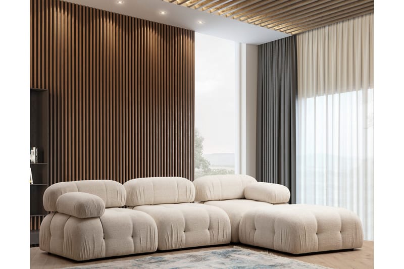 Belgin Bubblig Divansoffa 3-sits 288 cm med fasta armstöd och repdetaljer - Ljus / Beige - Möbler - Soffa - Divansoffor & schäslongsoffa