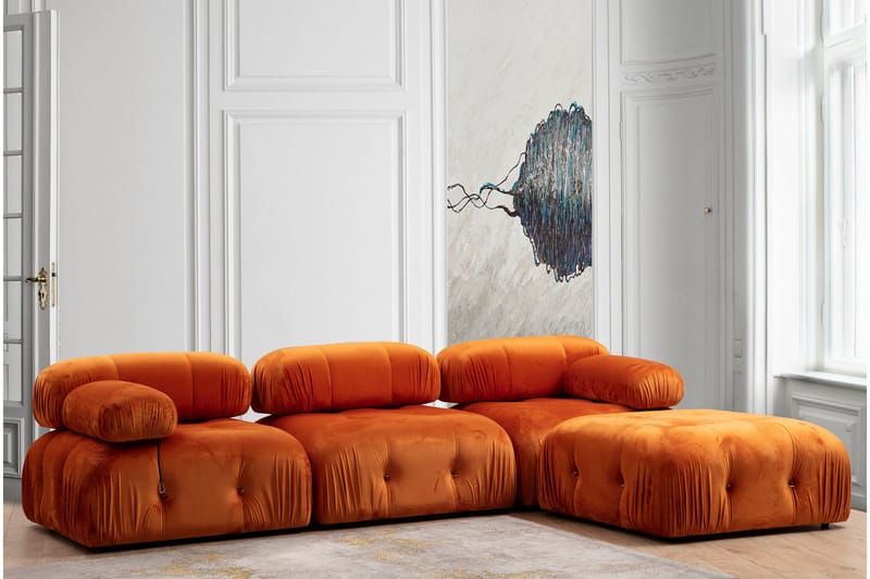 Belgin Bubblig Divansoffa 3-sits 288 cm med fasta armstöd och repdetaljer - Orange - Möbler - Soffa - Divansoffor & schäslongsoffa