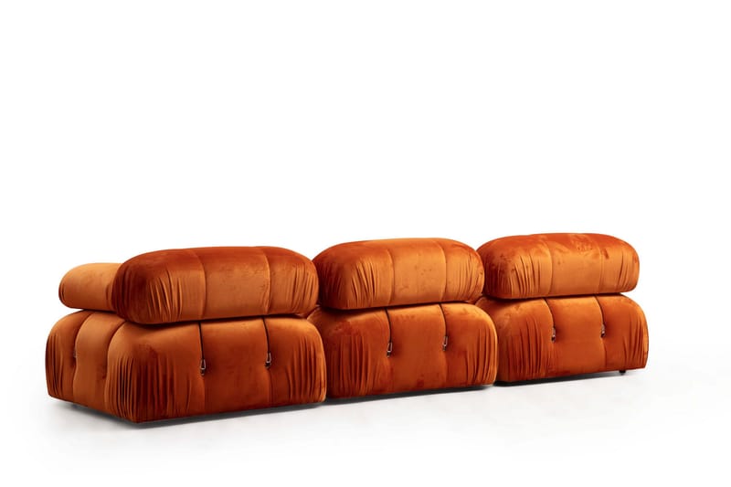 Belgin Bubblig Divansoffa 3-sits 288 cm med fasta armstöd och repdetaljer - Orange - Möbler - Soffa - Divansoffor & schäslongsoffa