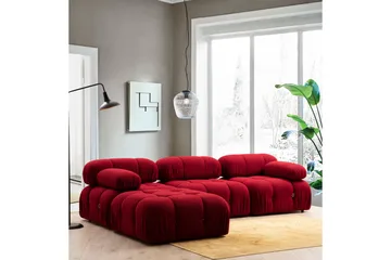 Belgin Bubblig Divansoffa 3-sits 288 cm med fasta armstöd och repdetaljer - Röd - Möbler - Soffa - Modulsoffor - Komplett modulsoffa