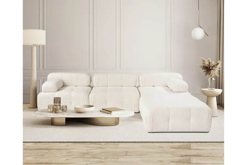 Belgin Bubblig Divansoffa 3-sits 315 cm med utfällbara armstöd och ryggstöd - Ljus / Beige - Möbler - Soffa - Modulsoffor - Komplett modulsoffa