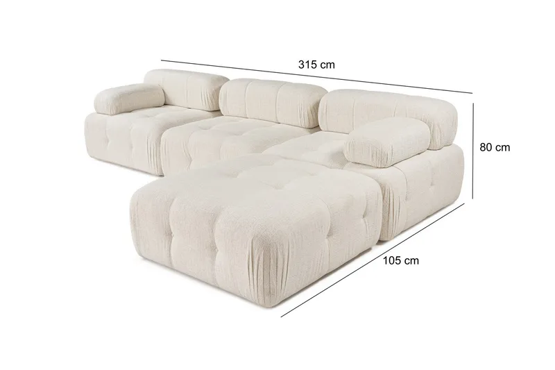 Belgin Bubblig Divansoffa 3-sits 315 cm med utfällbara armstöd och ryggstöd - Ljus / Beige - Möbler - Soffa - Modulsoffor - Komplett modulsoffa