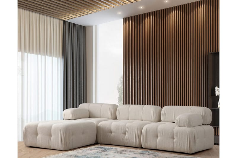 Belgin Bubblig Divansoffa 3-sits 315 cm med utfällbara armstöd och ryggstöd - Ljus / Beige - Möbler - Soffa - Modulsoffor - Komplett modulsoffa