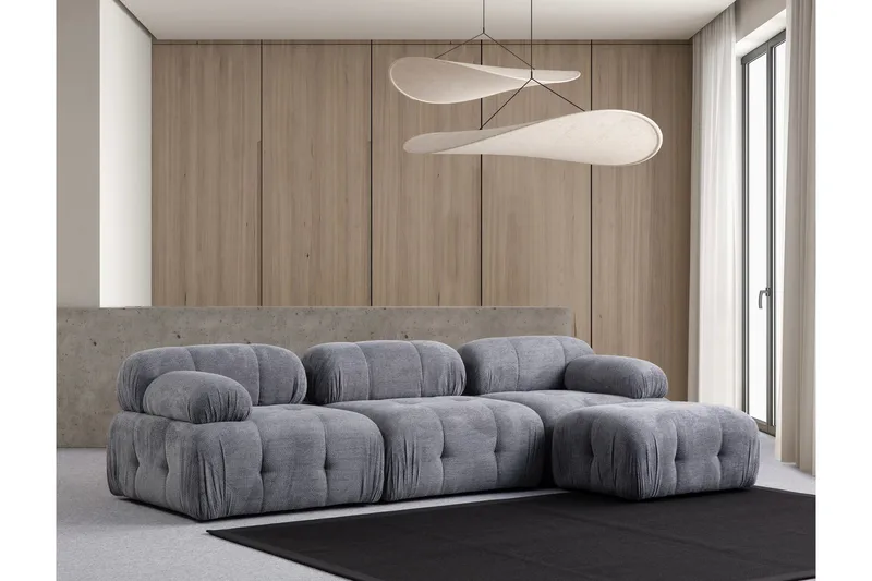 Belgin Bubblig Divansoffa 3-sits med fasta armstöd - Grå - Möbler - Soffa - Modulsoffor - Komplett modulsoffa