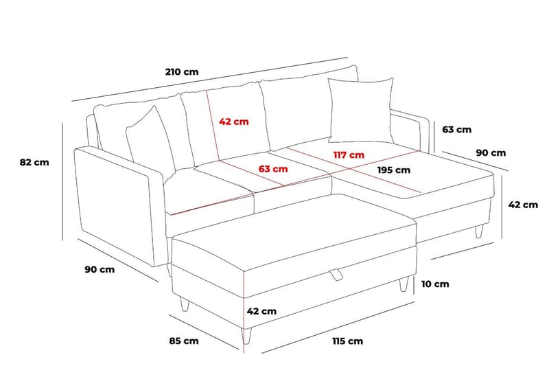 Braneles Soffa m. Divan 4-sits - Antracit - Möbler - Soffa - Divansoffor & schäslongsoffa