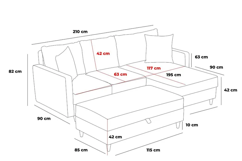 Braneles Soffa m. Divan 4-sits - Grå - Möbler - Soffa - Divansoffor & schäslongsoffa