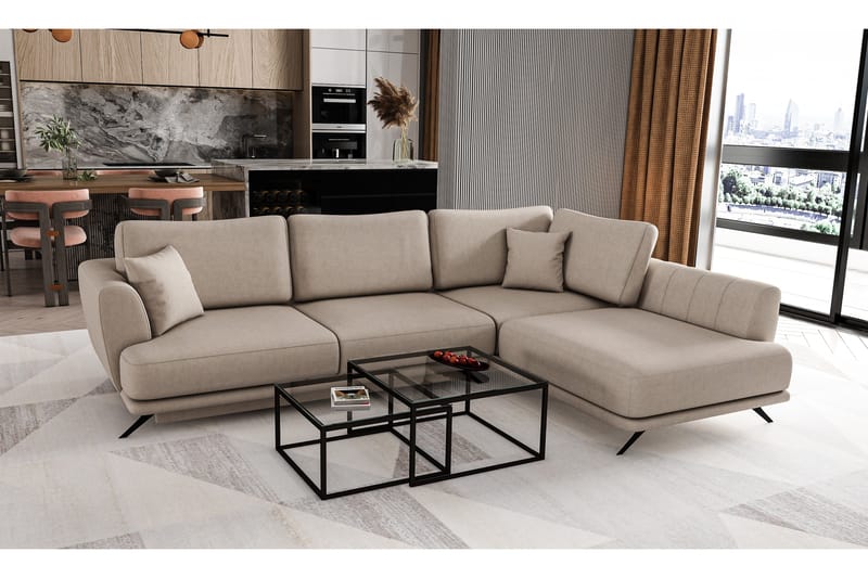 Buckmeier 3-sits Soffa med Schäslong Höger, Beige