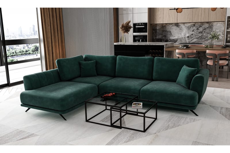 Buckmeier 3-sits Soffa med Schäslong Vänster - Grön - Möbler - Soffa - Divansoffor & schäslongsoffa