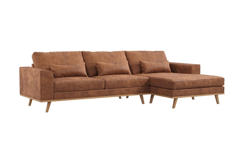 Copenhagen 4-sits Högervänd L-formad Divansoffa i Konstläder - Brun - Möbler - Soffa - Divansoffor & schäslongsoffa