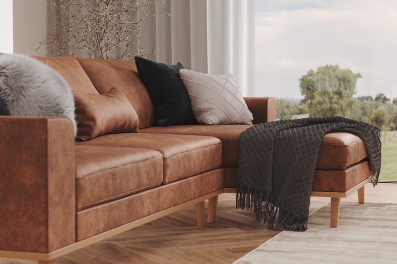 Copenhagen 4-sits Högervänd L-formad Divansoffa i Konstläder - Brun - Möbler - Soffa - Divansoffor & schäslongsoffa