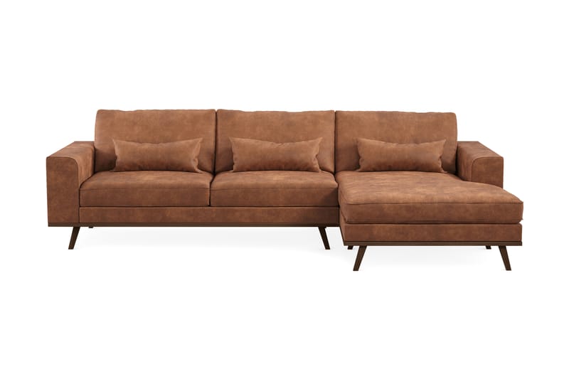 Copenhagen 4-sits Högervänd L-formad Divansoffa i Konstläder - Brun - Möbler - Soffa - Divansoffor & schäslongsoffa