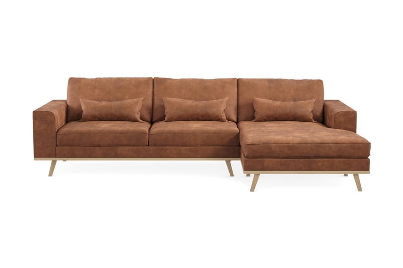 Copenhagen 4-sits Högervänd L-formad Divansoffa i Konstläder - Brun - Möbler - Soffa - Divansoffor & schäslongsoffa