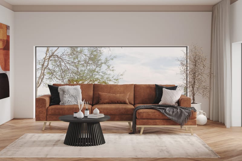 Copenhagen 4-sits Högervänd L-formad Divansoffa i Konstläder - Brun - Möbler - Soffa - Divansoffor & schäslongsoffa