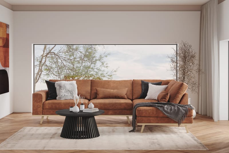 Copenhagen 4-sits Högervänd L-formad Divansoffa i Konstläder - Brun - Möbler - Soffa - Divansoffor & schäslongsoffa