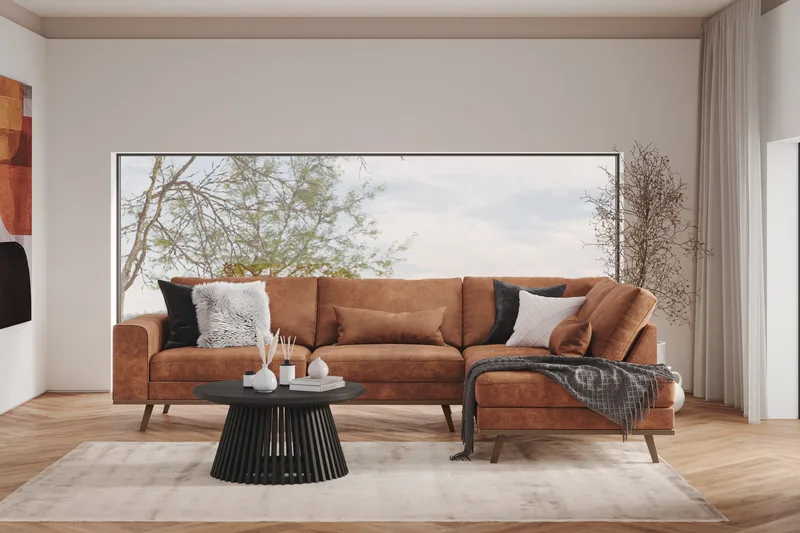 Copenhagen 4-sits Högervänd L-formad Divansoffa i Konstläder - Brun - Möbler - Soffa - Divansoffor & schäslongsoffa