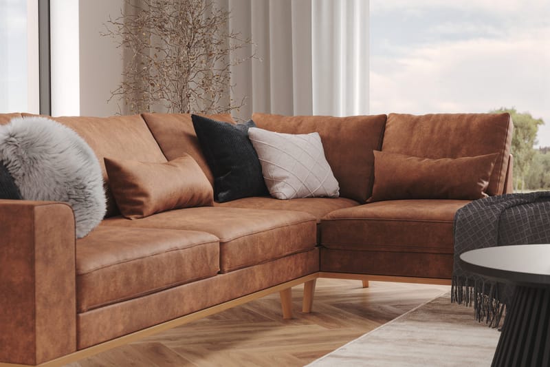 Copenhagen 4-sits Högervänd L-formad Divansoffa i Konstläder - Brun - Möbler - Soffa - Divansoffor & schäslongsoffa