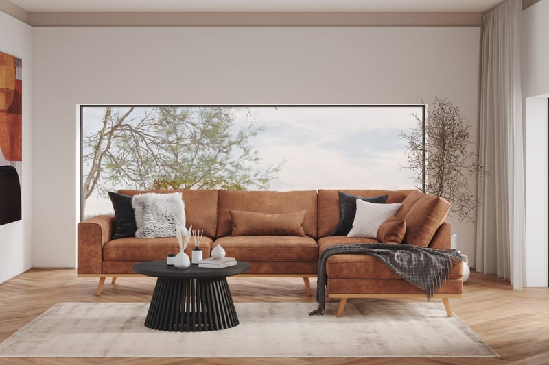 Copenhagen 4-sits Högervänd L-formad Divansoffa i Konstläder - Brun - Möbler - Soffa - Divansoffor & schäslongsoffa