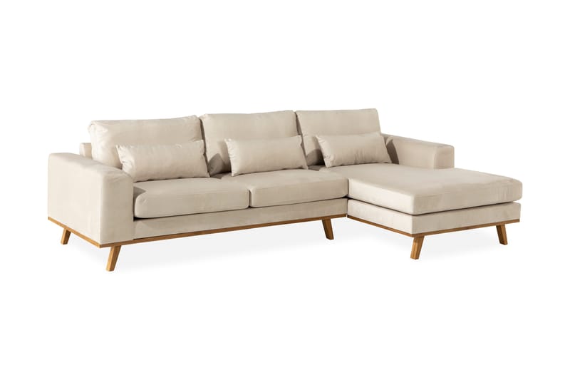 Copenhagen 4-sits Högervänd L-formad Divansoffa i Sammet - Beige - Möbler - Soffa - Divansoffor & schäslongsoffa
