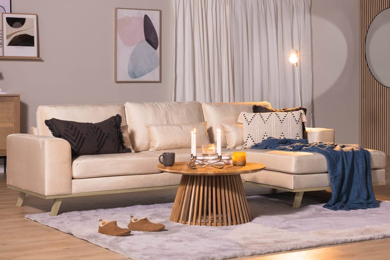 Copenhagen 4-sits Högervänd L-formad Divansoffa i Sammet - Beige - Möbler - Soffa - Divansoffor & schäslongsoffa