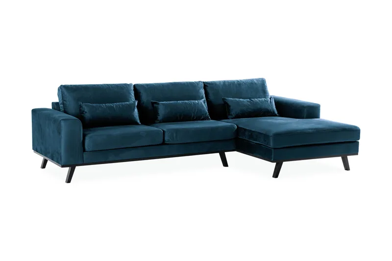 Copenhagen 4-sits Högervänd L-formad Divansoffa i Sammet - Blå - Möbler - Soffa - Divansoffor & schäslongsoffa