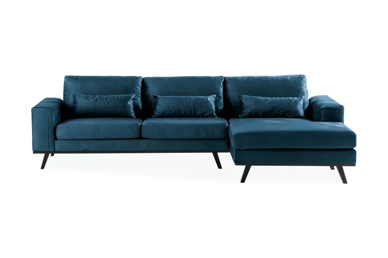 Copenhagen 4-sits Högervänd L-formad Divansoffa i Sammet - Blå - Möbler - Soffa - Divansoffor & schäslongsoffa