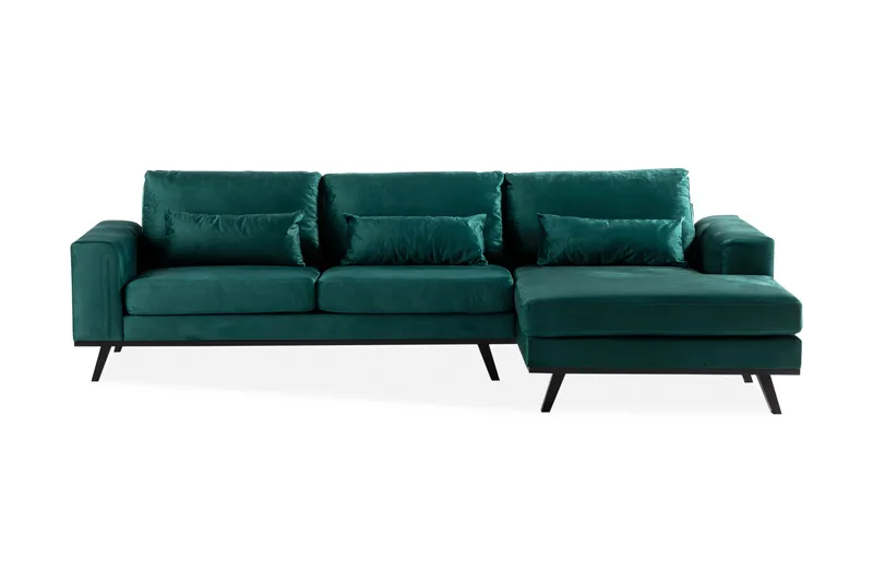 Copenhagen 4-sits Högervänd L-formad Divansoffa i Sammet - Grön - Möbler - Soffa - Divansoffor & schäslongsoffa