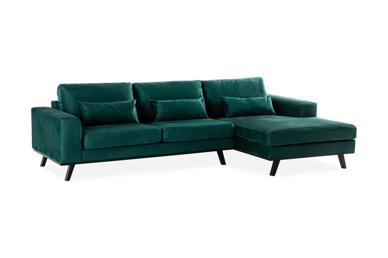 Copenhagen 4-sits Högervänd L-formad Divansoffa i Sammet - Grön - Möbler - Soffa - Divansoffor & schäslongsoffa