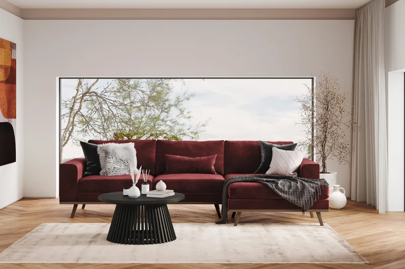 Copenhagen 4-sits Högervänd L-formad Divansoffa i Sammet - Lila - Möbler - Soffa - Divansoffor & schäslongsoffa