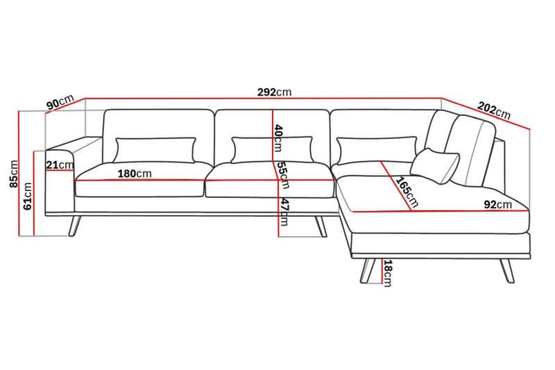 Copenhagen 4-sits Högervänd L-formad Divansoffa i Sammet - Mörkgrå - Möbler - Soffa - Divansoffor & schäslongsoffa