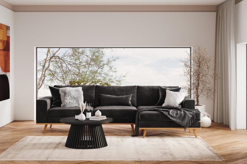 Copenhagen 4-sits Högervänd L-formad Divansoffa i Sammet - Mörkgrå - Möbler - Soffa - Divansoffor & schäslongsoffa