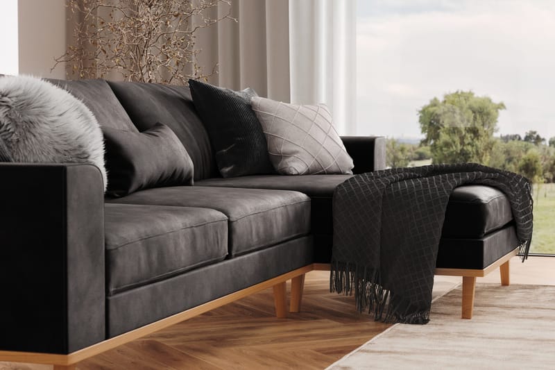 Copenhagen 4-sits Högervänd L-formad Divansoffa i Sammet - Mörkgrå - Möbler - Soffa - Divansoffor & schäslongsoffa