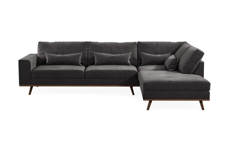 Copenhagen 4-sits Högervänd L-formad Divansoffa i Sammet - Mörkgrå - Möbler - Soffa - Divansoffor & schäslongsoffa