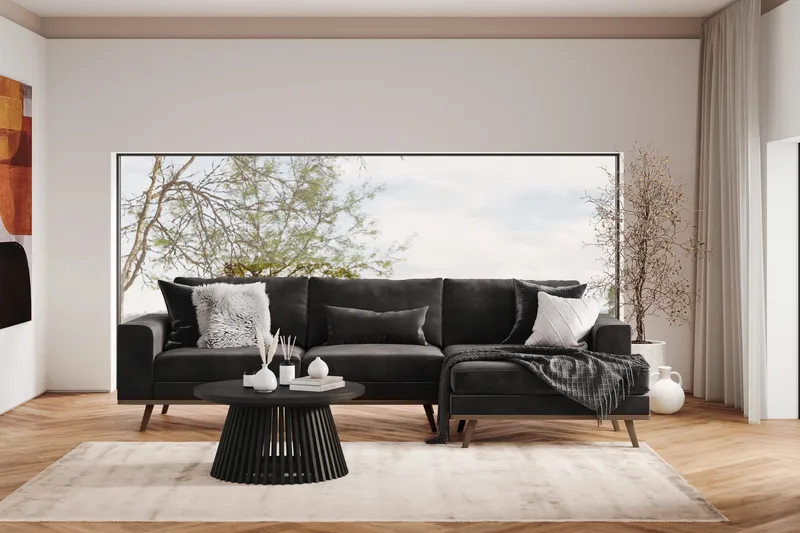 Copenhagen 4-sits Högervänd L-formad Divansoffa i Sammet - Mörkgrå - Möbler - Soffa - Divansoffor & schäslongsoffa