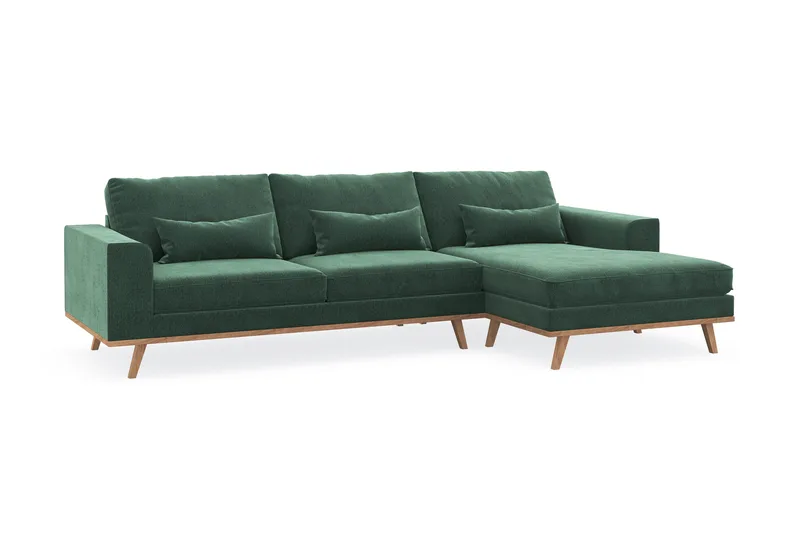 Copenhagen 4-sits Högervänd L-formad Divansoffa i Sammet - Mörkgrön - Möbler - Soffa - Divansoffor & schäslongsoffa