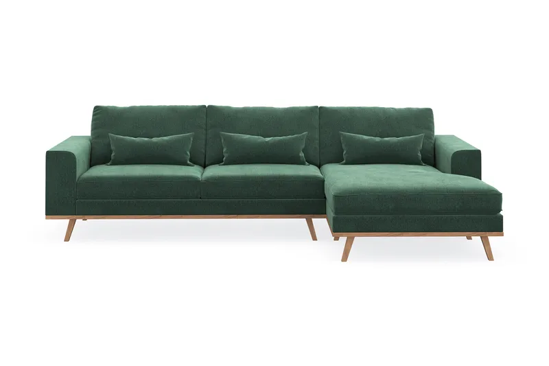 Copenhagen 4-sits Högervänd L-formad Divansoffa i Sammet - Mörkgrön - Möbler - Soffa - Divansoffor & schäslongsoffa