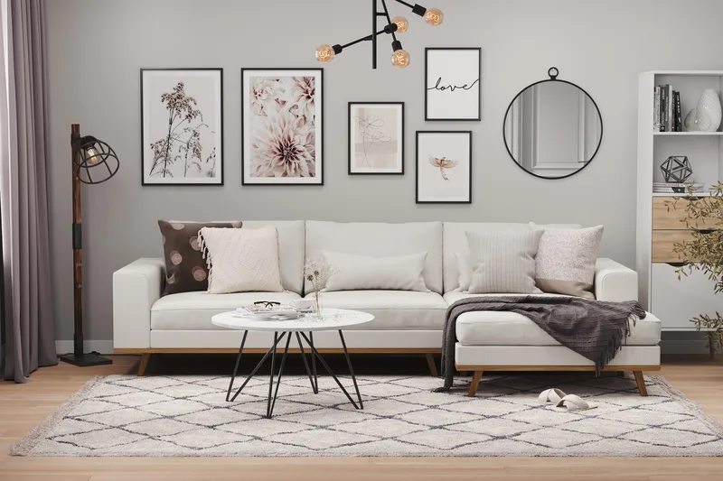 Copenhagen 4-sits Högervänd L-formad Divansoffa i Tyg - Ljusgrå - Möbler - Soffa - Divansoffor & schäslongsoffa