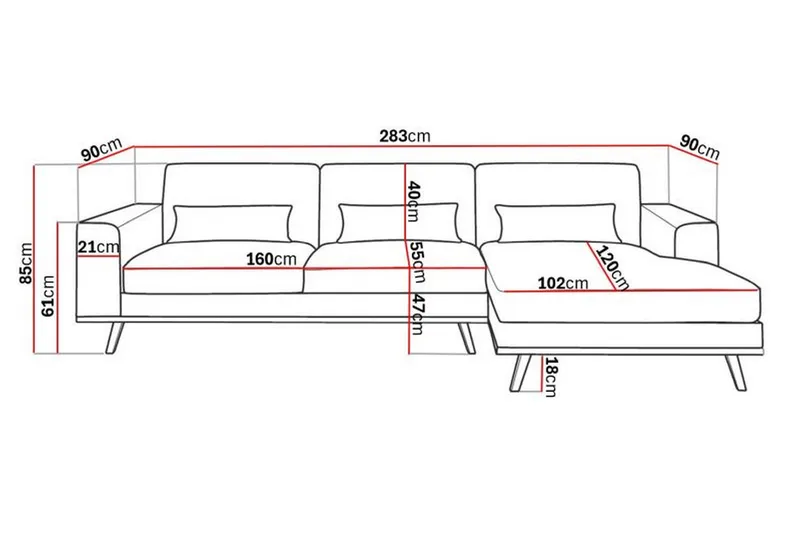 Copenhagen 4-sits Högervänd L-formad Divansoffa i Tyg - Ljusgrå - Möbler - Soffa - Divansoffor & schäslongsoffa