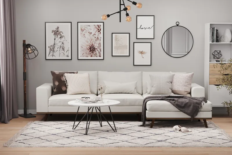 Copenhagen 4-sits Högervänd L-formad Divansoffa i Tyg - Ljusgrå - Möbler - Soffa - Divansoffor & schäslongsoffa