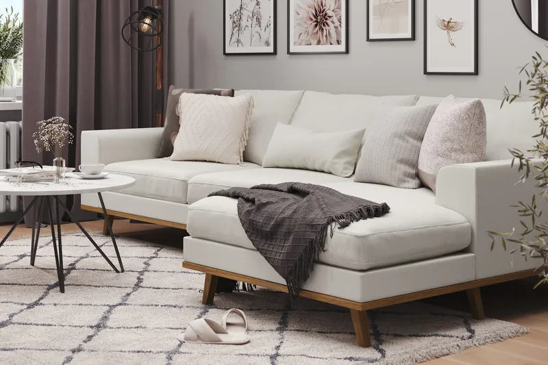 Copenhagen 4-sits Högervänd L-formad Divansoffa i Tyg - Ljusgrå - Möbler - Soffa - Divansoffor & schäslongsoffa