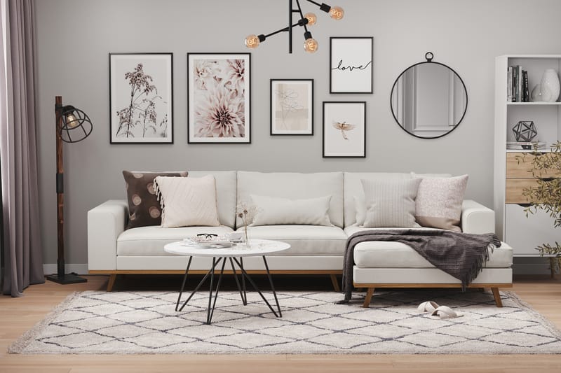 Copenhagen 4-sits Högervänd L-formad Divansoffa i Tyg - Ljusgrå - Möbler - Soffa - Divansoffor & schäslongsoffa