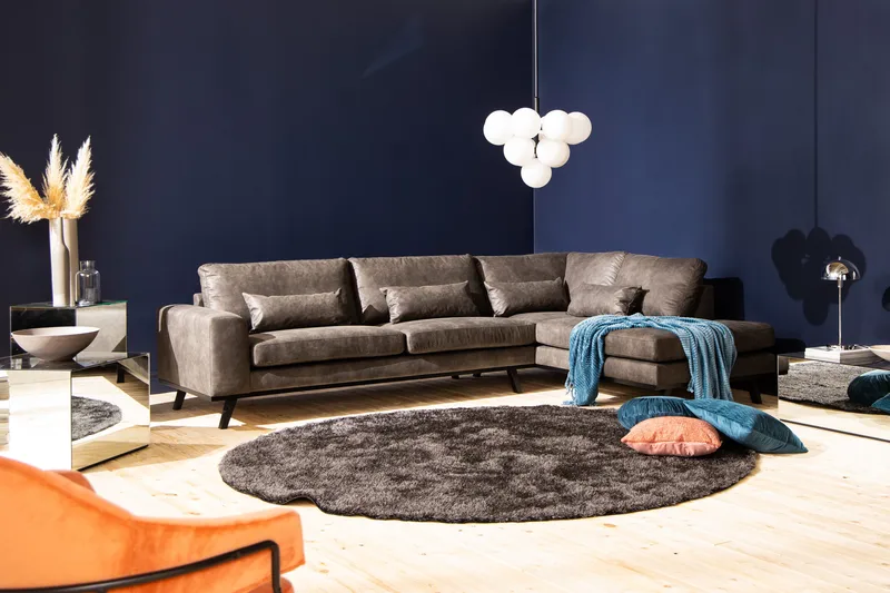 Copenhagen 4-sits Högervänd L-formad Schäslongsoffa i Konstläder - Mörkgrå - Möbler - Soffa - Divansoffor & schäslongsoffa