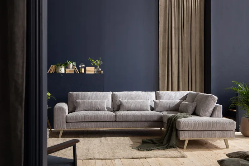 Copenhagen 4-sits Högervänd L-formad Schäslongsoffa i Manchester - Ljusgrå - Möbler - Soffa - Divansoffor & schäslongsoffa