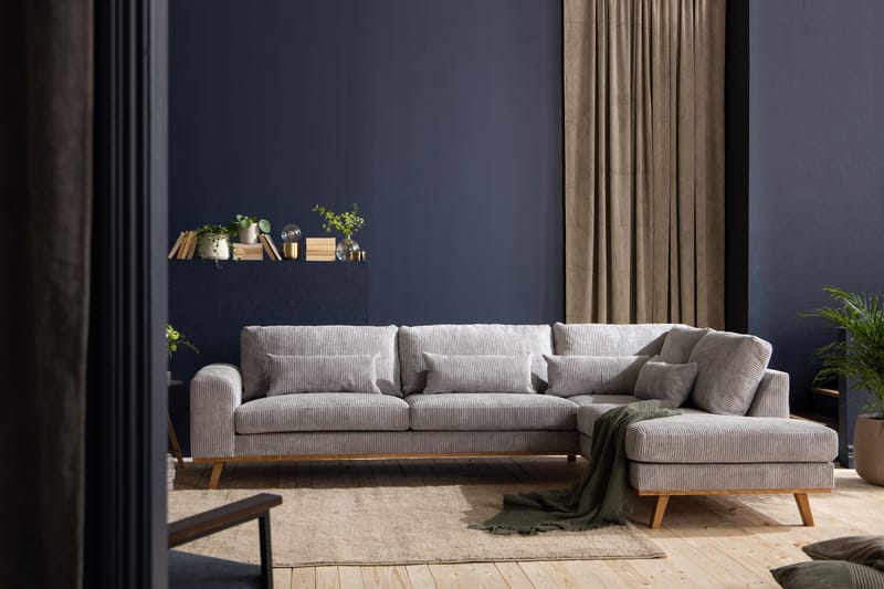 Copenhagen 4-sits Högervänd L-formad Schäslongsoffa i Manchester - Ljusgrå - Möbler - Soffa - Divansoffor & schäslongsoffa