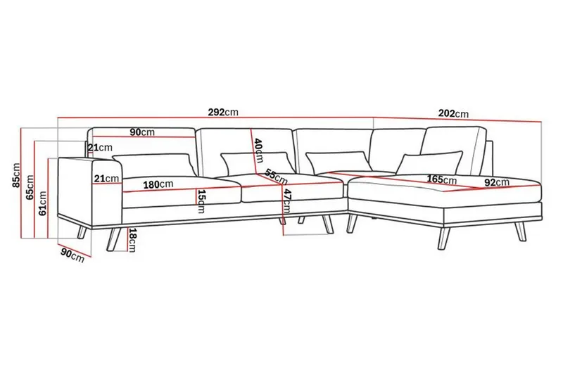 Copenhagen 4-sits Högervänd L-formad Schäslongsoffa i Manchester - Rosa - Möbler - Soffa - Divansoffor & schäslongsoffa