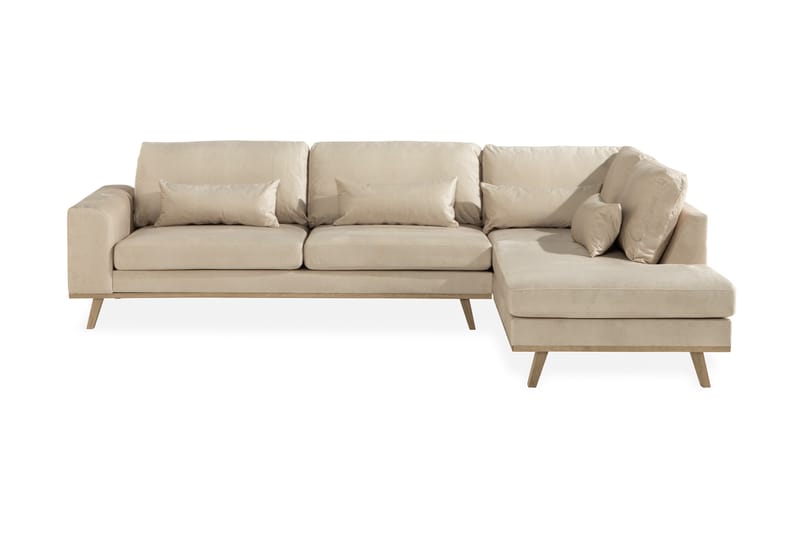 Copenhagen 4-sits Högervänd L-formad Schäslongsoffa i Sammet - Beige - Möbler - Soffa - Divansoffor & schäslongsoffa