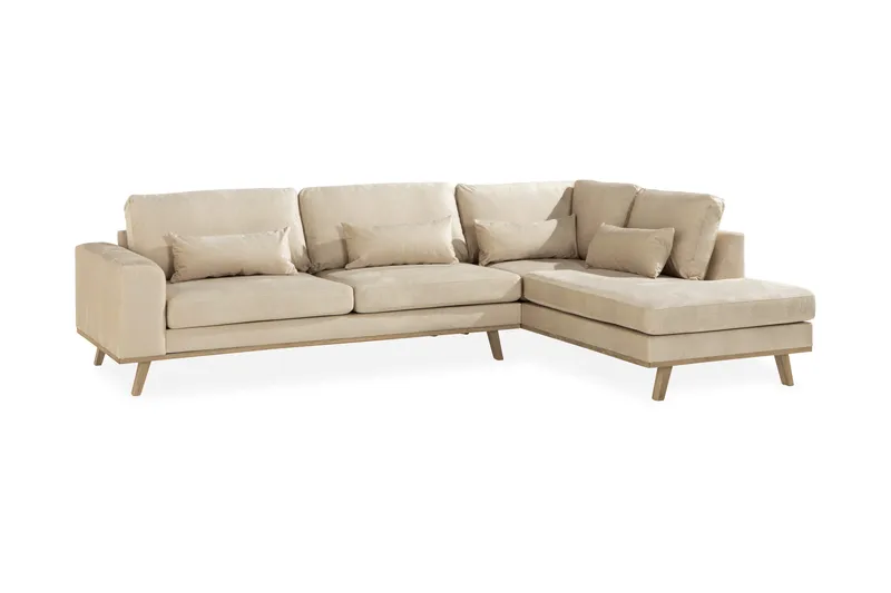 Copenhagen 4-sits Högervänd L-formad Schäslongsoffa i Sammet - Beige - Möbler - Soffa - Divansoffor & schäslongsoffa