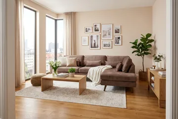 Copenhagen 4-sits Högervänd L-formad Schäslongsoffa i Sammet - Brun - Möbler - Soffa - Divansoffor & schäslongsoffa