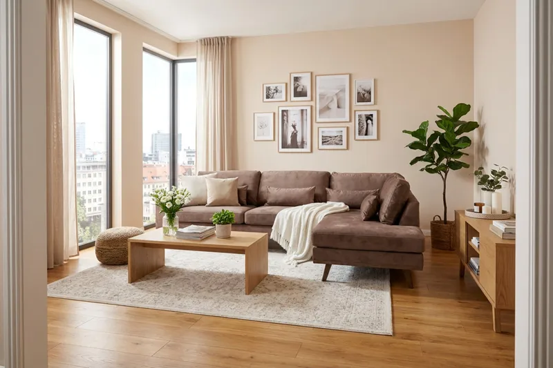 Copenhagen 4-sits Högervänd L-formad Schäslongsoffa i Sammet - Brun - Möbler - Soffa - Divansoffor & schäslongsoffa