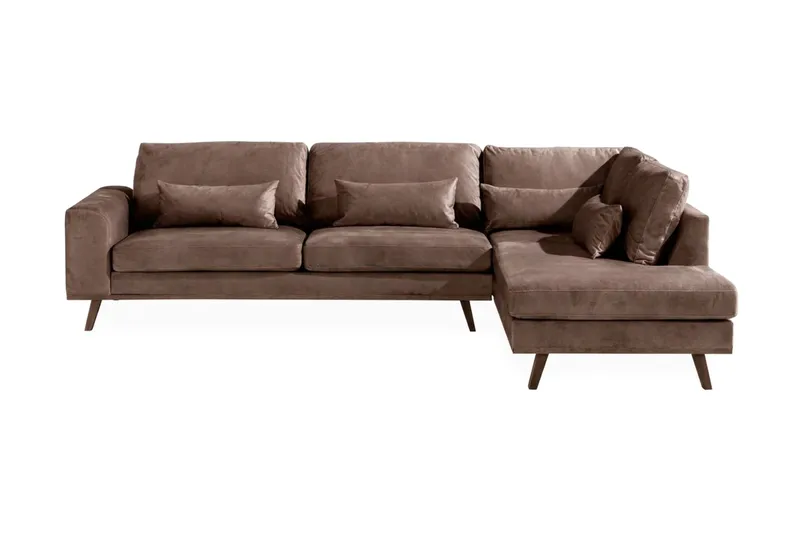 Copenhagen 4-sits Högervänd L-formad Schäslongsoffa i Sammet - Brun - Möbler - Soffa - Divansoffor & schäslongsoffa