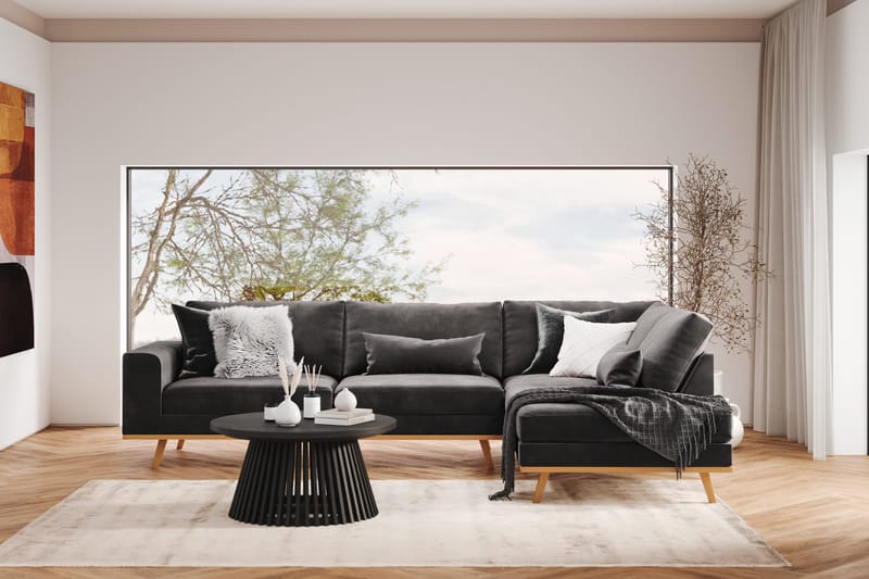 Copenhagen 4-sits Högervänd L-formad Schäslongsoffa i Sammet - Mörkgrå - Möbler - Soffa - Divansoffor & schäslongsoffa